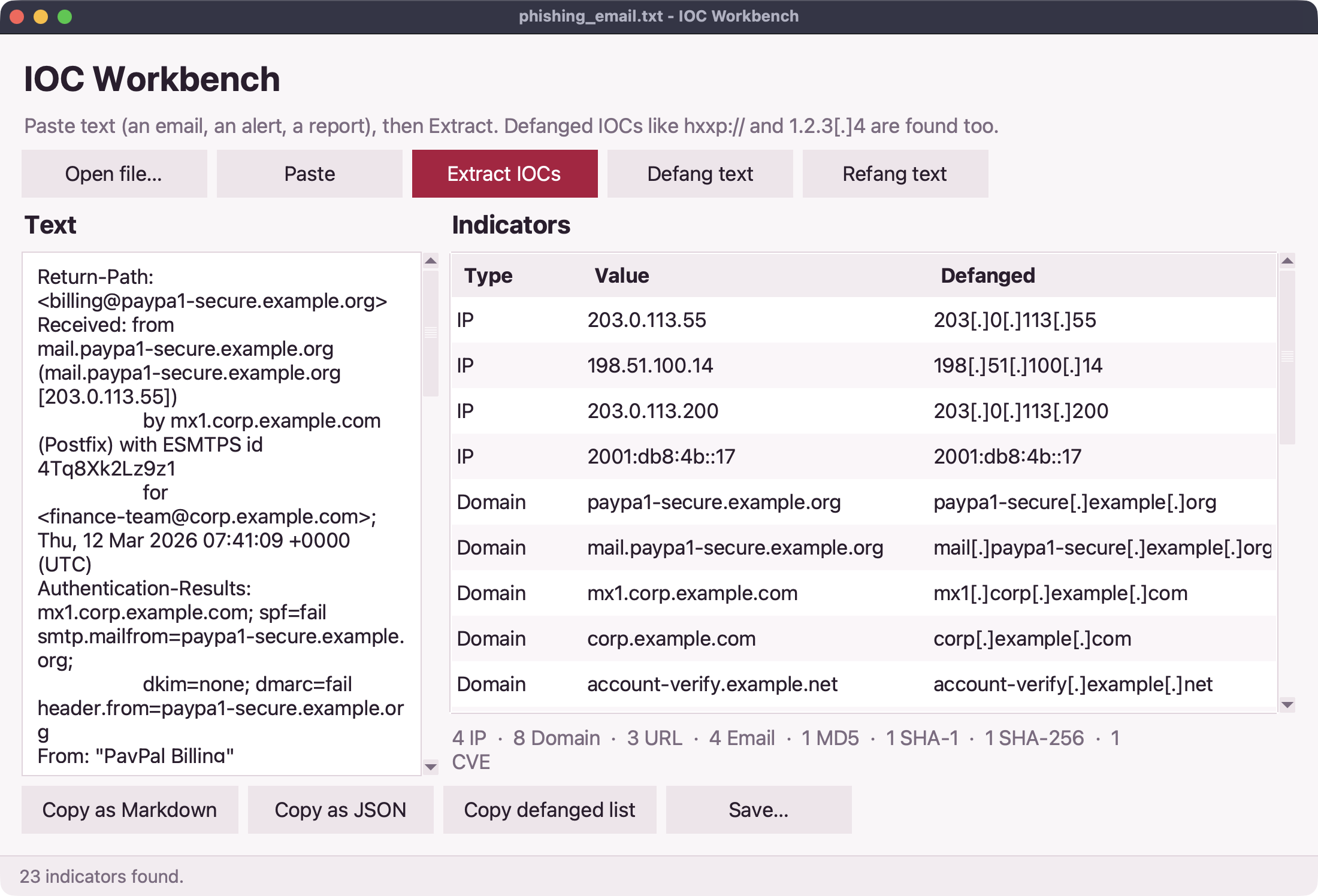 Screenshot of the IOC workbench app