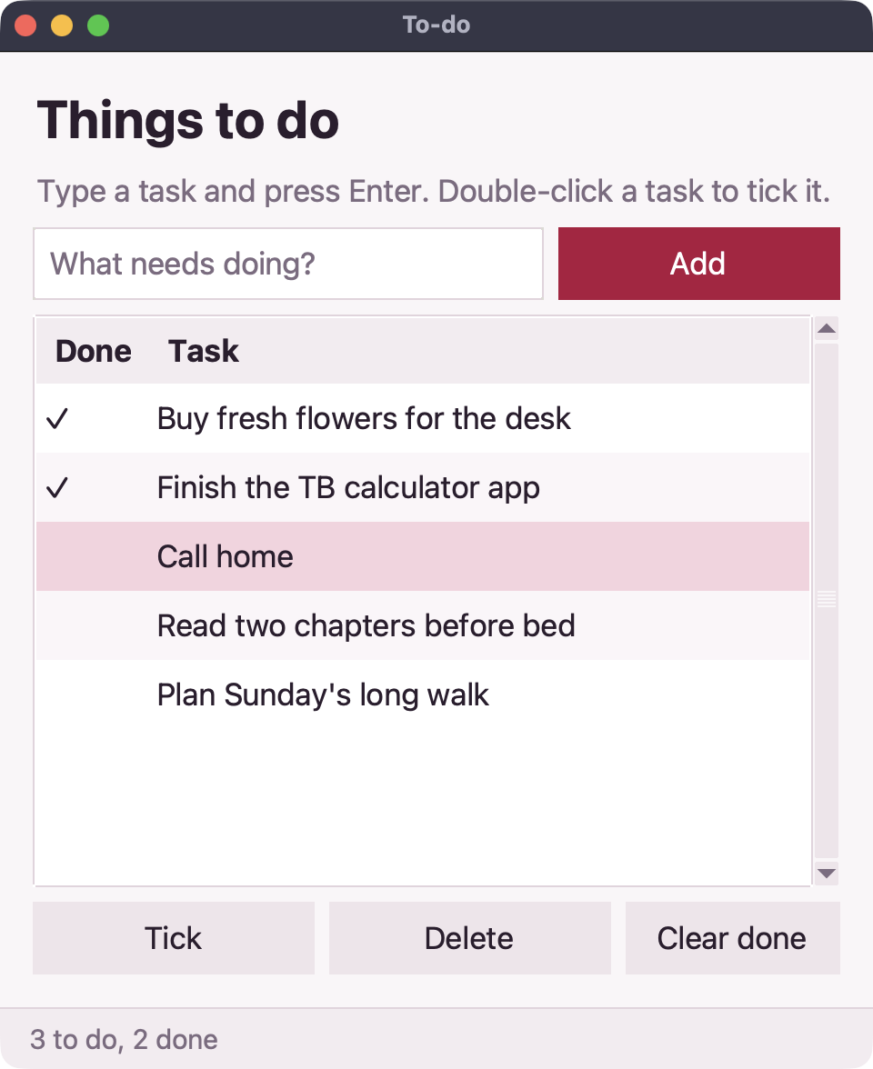 Screenshot of the To-do list app